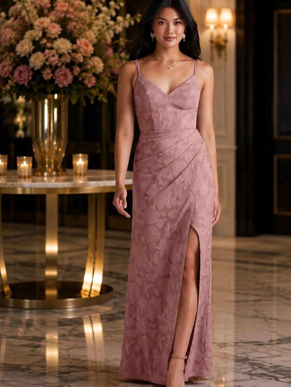 Azazie Leo Dusty Rose Floral Burnout Bridesmaid Dress A14 NWT
